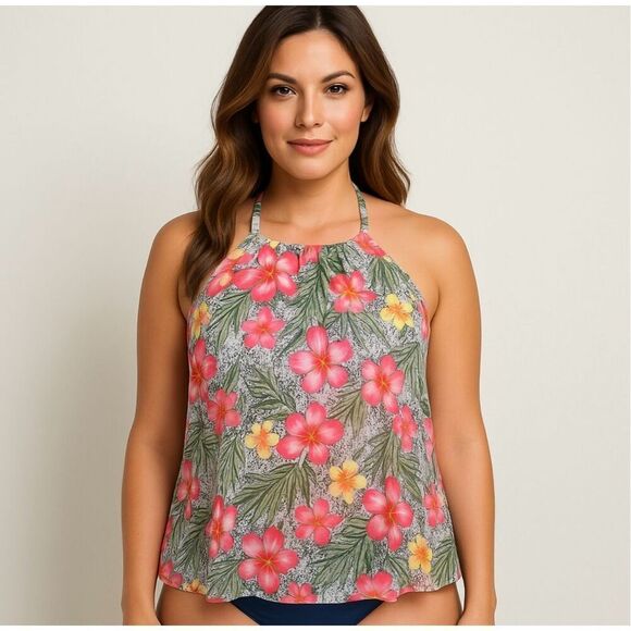 Coco Reef NWT Tropical Floral Mesh Halter Tankini Swim Top Size 38D - Picture 1 of 16